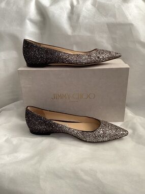 Jimmy Choo Speckled Glitter Romy Flats, Size 38